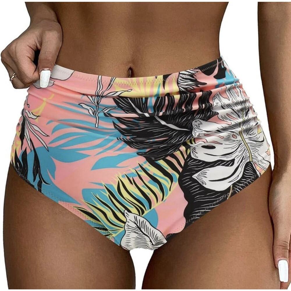 SUUKSESS High Waisted High Cut Bikini Medium Tropical PrintSwimsuit Bottom